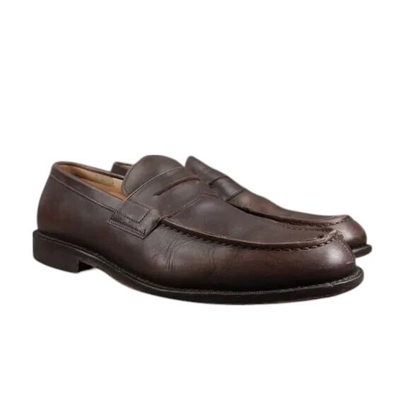 J Crew Shoes Mens 9 Penny Loafer Leather Slip On Classic Lifestyle Moc Toe Brown - Picture 1 of 16